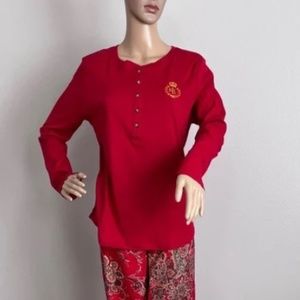 Lauren Ralph Lauren Women’s 2-Pc Knit-Top Long-Pant Pajamas Set size L